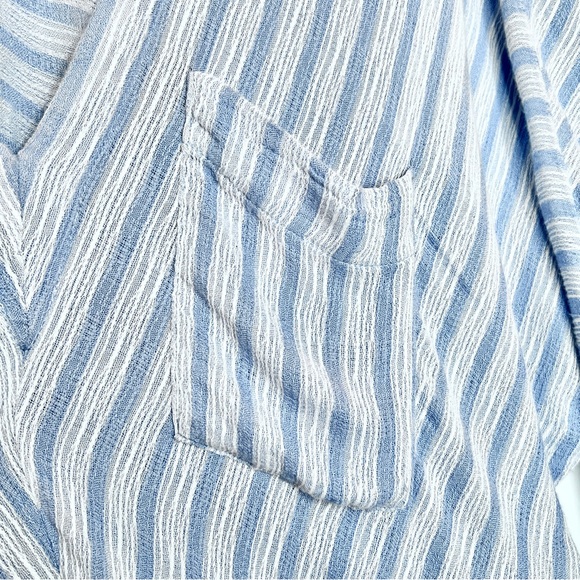 Free People Morning Solid Blue White Striped Long Sleeve Top Large Dolman Sleeve - Picture 11 of 16